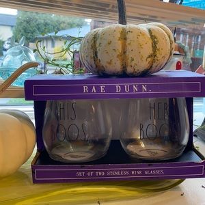 Rae Dunn stemless wine glasses.                       His Boos. Her Boos. NIB